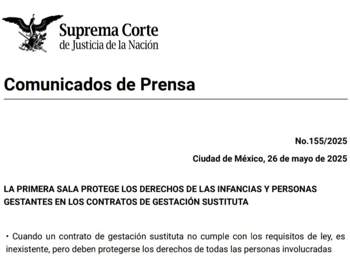 La Primera Sala de la Suprema Corte de Justicia de la Nación resolvió negarle a una pareja de la Ciudad de México la adopción de una bebé a través de gestación subrogada en el estado de Tabasco.
